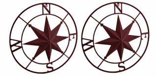 Attached hanger makes mounting to the wall easy. 2 Piece Red Distressed Compass Rose Wall Hanging Set One Size Qfc