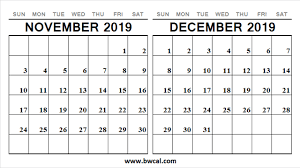 Calendar November December 2019 Cute Weekly 2019 Calendar Calendar December 2019 Calendar