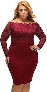 Xakalaka Plus Size Long Sleeve Off Shoulder Lace Cocktail Party Dress Size 3xl Burgundy At Amazon Wom Plus Size Lace Dress Off Shoulder Lace Dress Lace Dress