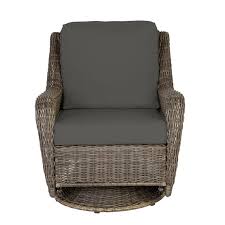 Hampton Bay Cambridge Gray Wicker Outdoor Patio Swivel Rocking Chair With Cushionguard Graphite Dark Gr In 2020 Swivel Rocking Chair Grey Cushions Outdoor Swivel Chair