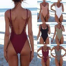 Uk Women Plain Backless Monokini Swimsuit Padded Push Up Bikini Bathing Swimwear Ebay Hakeln Sie Badebekleidungs Swimwear Monokini Bikini Monokini Swimsuits
