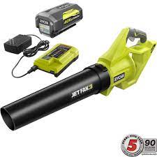 Ryobi 110 Mph 500 Cfm 40 Volt Lithium Ion Cordless Variable Speed Jet Fan Leaf Blower With 4 0 Ah Battery And Charger Included Ry40460 The Home Depot Ryobi Blowers Jet Fan