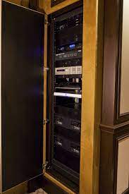 Central home automation rack located in a storage closet. Home Theater Media Closet Built In Theater Room Home Automation Home Server Room