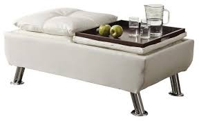 The latest on our store health and safety plans. Coaster Faux Leather Ottoman With Reversible Tray Tops White Contemporary Footstools And Ottomans By Homesquare Houzz