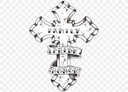 Next draw one swirl line starting at the bottom and then draw a series of lines for the butterfly's guidelines. Drawing Christian Cross Tattoo Sketch Png 450x593px Drawing Art Black And White Christian Cross Cross Download