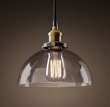 20th C Factory Filament Smoke Glass Dome Pendant Aged Steel Glass Light Fixture Glass Chandelier Glass Pendant Lighting Kitchen