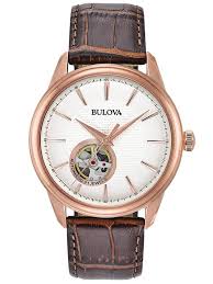 Shop the latest men's watches from your favorite brands, including citizen , bulova, movado and more. Bulova Mens Automatic Rose Gold Plated Cream Skeleton Dial Brown Leather Strap Watch 97a133