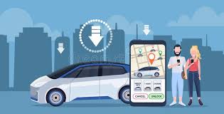24 hours a day, 7 days a week. Couple Using Smartphone Screen City Map Online Ordering Taxi Car Sharing Concept Customers Downloading Mobile Stock Vector Illustration Of Rental Order 148099599