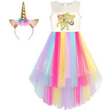 Unicorn Birthday Outfits For 10 Year Olds Girls Dress Unicorn Rainbow Tulle Costume Headband Party Size 7 10 Years In 2020 Tulle Costumes Elegant Girls Dress Rainbow Dress