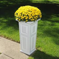 Mayne Self Watering Nantucket 15 1 2 In Square White Plastic Column Planter 4833 W The Home Depot In 2020 Rectangular Planters Tall Planters Planters