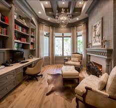 A Comfortable Elegant Home Office With Exquisite Lighting And A Luxury Fireplace Love Everything Cozy Home Office Home Office Design Home