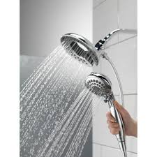 Delta In2ition Two In One 5 Spray 6 8 In Dual Wall Mount Fixed And Handheld Shower Head In Chrome 58569 Pk Shower Head Reviews Shower Heads Delta Shower Heads