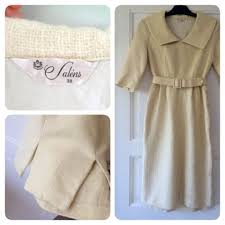 Worn Once At A Wedding In 1960 From Salens In Vanilla Coloured Wool And Fully Lined Damast