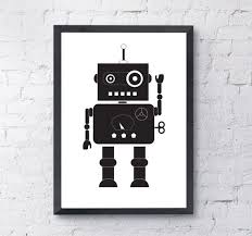 Black And White Robot Robot Print Instant Digital Download A4 A3 Sizes Kids Etsy Monochrome Nursery Robot Print Boys Bedroom Posters