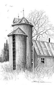 Pencil Landscape Art Landscape Sketching Ink Landscape Silos 10 Twin Silos Landscape Drawings Cool Landscapes Pencil Drawings