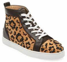 Christian Louboutin Mens Leolouis Flat Brown Leopard Beaded High Sneaker 43  10 | eBay