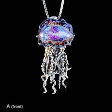 Jellyfish Necklace Portuguese Man Of War Jellyfish Tentacle Etsy Jellyfish Pendant Jellyfish Necklace Fused Glass Jewelry