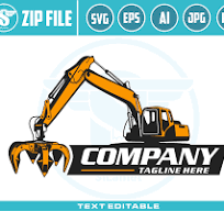 excavator grapple logo, log grapple excavator svg, excavator hydraulic  scrap grapple , Logging Grapple excavator logo, SVG AI EPS png file