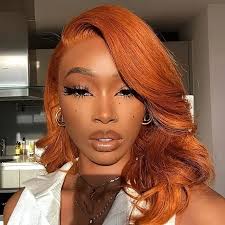 14inch Ginger * Short Bob Wavy Hair Wigs For Women 13x4 HD GLueless  Synthetic Lace Front Wigs Heat Resistant * Wig * Suitable