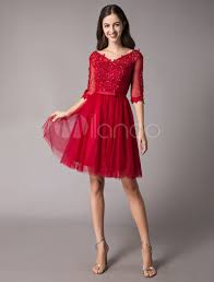 Ordina e filtra abiti in pizzo da cerimonia. Abiti Da Sera Corti Borgogna Mezza Manica Bow Sash Pizzo Abito Da Homecoming In Tulle Milanoo Com
