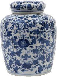 Asian porcelain blue white & pink ginger jar vase lotus flower 8 1/2x7 1/2. Creative Co Op Blue White Ceramic Ginger Jar With Lid Amazon De Kuche Haushalt Wohnen