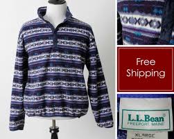 Vintage Ll Bean Fleece Pullover Sweater Stripe 80s Mens Extra Large Xl Made In Usa