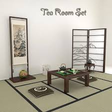 48 oriental coffee table, antique black with scroll legs. Japanese Tea Room 3d Model Furniture On Hum3d