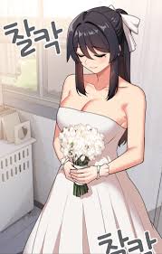 sia, sunbae sia, an outsider's way in, pornhwa, manhwa, black hair,  bride, dress, marriage, outsider's way in, ponytail, white dress 