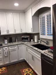 Homecrest Bexley Maple White Cabinets On Perimeter And Willow On Island Amerock Crawford Hardware Blanco Silgrant Sink A Kitchen Sale Kitchen Design Kitchen