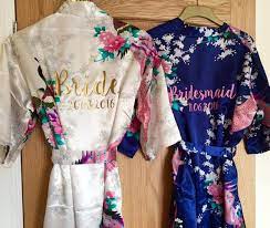 The perfect addition to getting ready for the big wedding day or hen party. Wedding Satin Floral Dressing Gowns Long Robe For Bride Bridesmaid Maid Of Hono Bridesmaid Dressing Gowns Wedding Party Shirts Bridal Party Getting Ready