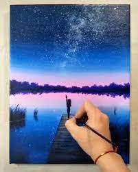 beautiful night view acrylic painting video nature art painting diy art painting painting art lesson