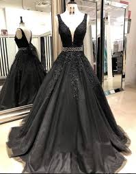 A Line V Neck Open Back Black Lace Long Prom Dresses With Beading On Storenvy Black Lace Prom Dress Prom Dresses Lace Black Prom Dresses