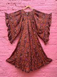 1970's David Silverman Indian Cotton Bell Sleeve Dress – UK 8-10 – The  Velvet Pig