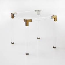 (1) clear acrylic end table, 20.5 x 16 x 22 high. Acrylic And Gold Side Table Perch Decor