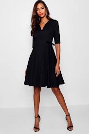 Tall Wrap Skater Dress Boohoo Canada In 2020 Skater Dress Black Skater Dress Dresses