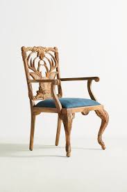 Anthropologie Hand Carved Chair Arms Blue Velvet Armchair Chippendale Chairs Dining Chairs