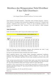 Pdf Membaca Dan Menggunakan Tabel Distribusi F Dan Tabel Distribusi T