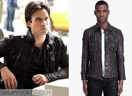 The Vampire Diaries Season 2 Episode 9 Damon S Black Leather Jacket Shop Your Tv Leather Jacket Shopping Black Leather Jacket Leather Jacket