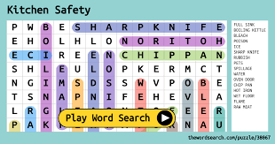 Lab safety poster will include. Kitchen Safety Word Search