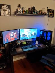 I Ve Been Meaning To Post Here For Awhile Here It Is Computer Setup Game Room Design Gaming Setup