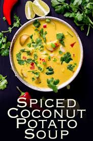 This Spiced Coconut And Potato Soup Is A Comforting Yet Fresh Vegan Soup Ideal For A Casual Supper Vegetarian Soup Recipes Vegetarian Soup Vegan Soup Recipes