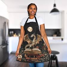 Bookish Dragon Apron, Gift for Dragon Lover, Floral Book Lover Gift,  Fantasy Cooking Artist Crafting Apron
