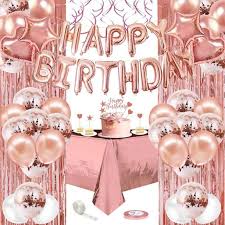 Create the perfect event whatever your big occasion! Rose Gold Birthday Decorations Happy Birthday Banner Rose Gold White Latex Confetti Balloons Foil Balloon Rose Gold Foil Curtains Plastic Tablecloth For Girl Women Birthday Party Supplies Walmart Com Walmart Com
