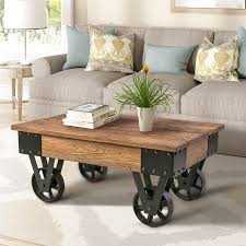 Harper Bright Designs Solid Wood Coffee Table With Metal Wheels Walmart Com Coffee Table Farmhouse Coffee Table Decor Wood Coffee Table Rustic