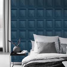 The owner of this bedroom must have a thing for wood. Erismann Imitations Marble Wood Panel Dark Blue Wallpaper 6319 44