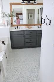 Stencil Tile Floor Update Home Diy Domestic Blonde In 2020 Bathroom Floor Tiles Small Bathroom Decor Stenciled Tile Floor