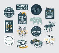Each sticker design is available in a variety of shapes, including rounded corners, circles and ovals. Outdoor Vinyl Sticker Design Collection Nature Inspired Wilderness Vinyl Sticker Design Sticker Design Adventure Graphic Design