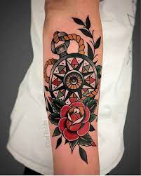 Traditional Tattoo Sleeve Traditional Compass Tattoo Old School Tattoo Girly