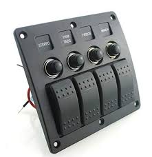 Specially designed with integrated seals for marine type emvironments. China Waterproof 4 Gang Marine Boat Rocker Switch Panel With Circuit Breaker Overload Protection And Led Rocker Indicator For 12v 24v Rv Car Truck Trailer China Control Panel Boat Accessories