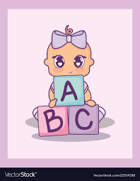 Baby Shower Card With Girl And Alphabet Blocks Vector Image